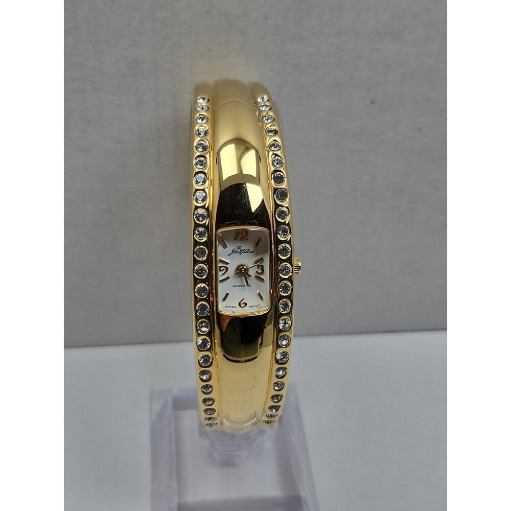 Vintage Pierre Jacquard Womens Gold Rhinestone Cuff Bangle Watch New Battery